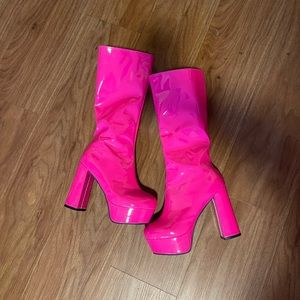 pink waterproof pink high heel platform boots